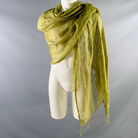 PAS de CALAIS Green Woven Linen Fringe Scarf - Picture 6 of 6